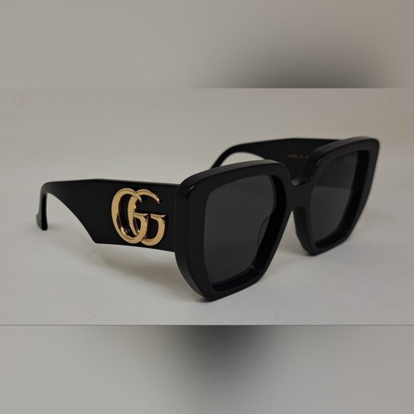 Gucci Women's Sunglasses Black Grey Gold GG Logo Oversized GG0956S 003 54-19-145 - Picture 9 of 16